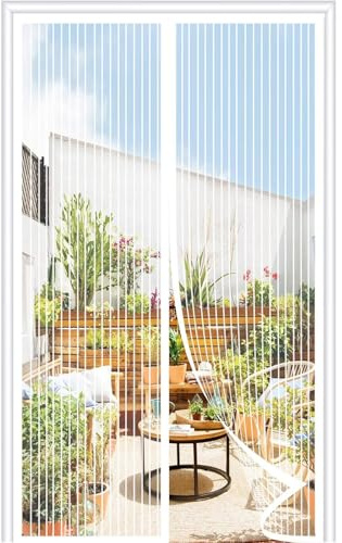 Upgraded Moustiquaire Porte Magnétique 220x240cm,32 Puissants Aimants,Moustiquaire Porte Fenetre,Fermeture Automatique,Maillage crypté Installation sans Outil,Blanc