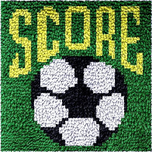 Numptain Latch Hook Kits for Kids,DIY Rug Crafts Football Pattern Color Printed Canvas,Latch Hook Kits for Beginners Handmade Needlework Crafts Home Decoration,12x12NT2