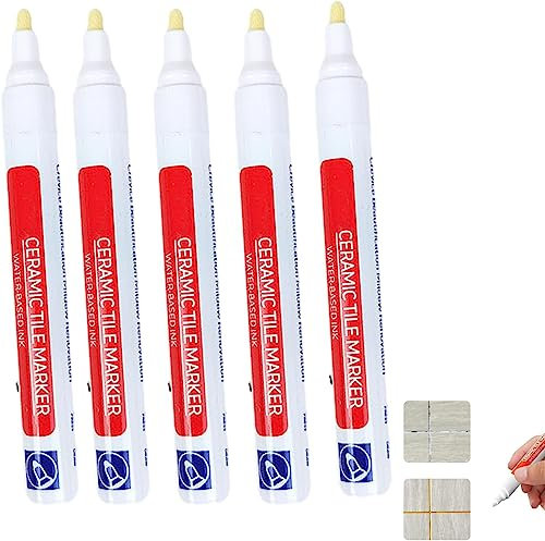 Waterproof Floor Ceramic Tile Marker,Grout Pen White Tile Paint Marker,No Faded for Home Ceramic Tile Marker Off-White,Restore Grout Lines Paint in Bathrooms & Kitchens (White*5pcs)