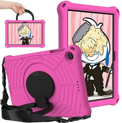 Per Huawei MatePad T10/T10s Custodia per bambini 10,1 pollici, motivo ragnatela EVA schiuma, con anello maniglia stand e tracolla custodia per tablet per Huawei Enjoy Tablet 2, rosa