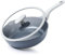 PRICUSIS Sauteuse profonde antiadhésive en céramique avec couvercle, poêles non toxiques de 25,4 cm avec double bec verseur, poignée d'aide et couvercle, passe au lave-vaisselle (25,4 cm, gris)
