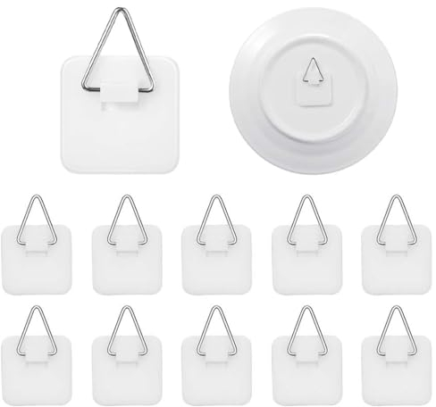 WRIRKN 10 Pezzi Ganci Autoadesivi Invisibili Piazza Autoadesivi per Piatti con Gancio in Metallo Ganci Adesivi Plastica Ganci Appendi Quadri per Appendere lastre di Plastica