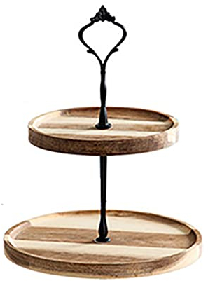 BEIJIALY 2 Tier Wood Cupcake Stand, Wood Dessert Stand Rack, Tiered Cake Holder Simple Vintage Wooden Dessert Display Tray Stand for Dessert Fruit Cake Snack(21 × 21 × 2 cm)