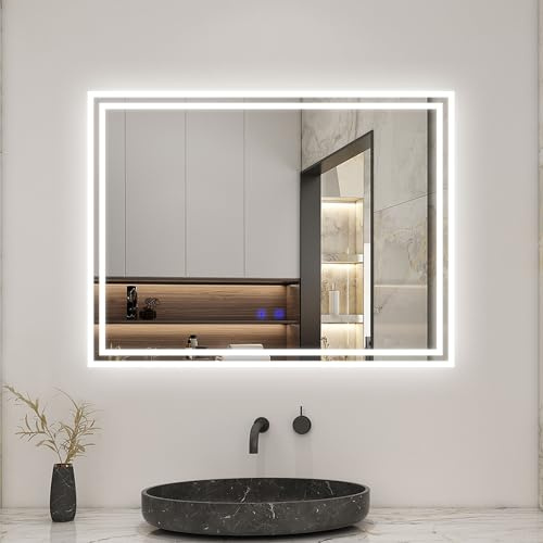 Biubiubath 1000x600mm Bathroom Mirror with LED Lights and Bluetooth Speakers Ajustable Brightness 3 Light Colours (Cool White+Warm White+Warm) Horizontal