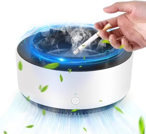 2 en 1 Cendrier avec Purificateur d'air Cendrier sans Fumée Cendrier Aspirateur De Fumée Aspiration Silencieuse à 360 Degrés Cendrier Purificateur d'air pour Maison Voiture Bureau (Blanc)