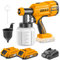 INGCO 20V Cordless Paint Sprayer Battery Fence Paint Gun Electric Paint Spray Gun with 2Pcs 2.0ah Battery, 1Pcs Charger for Ceilings, Fencings and Walls