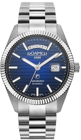 Roamer 981666 41 45 50 Primeline Day Date II Men's Blue Watch, Armband