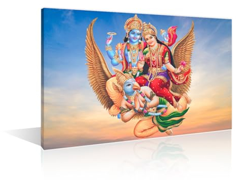 God Ganesha Leinwand-Kunst, Lord Vishnu und Lakshmi, Hindu-Gott, Wandkunst für Wohnzimmer, 1 Paneel, Lord Krishna, Wandbilder, Giclée-Druck, Galerie-Verpackung, Kunstwerk, fertig zum Aufhängen, 40,6 x