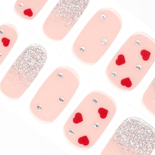 DANNI & TONI Halb ausgehärtete Gel Nagelfolien (Sweet Love) Rotes Herz Glänzend uv Gel Nagelfolie Nagelsticker Nageldesign Nagelfolie Selbstklebend Wraps 28 Aufkleber