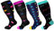 Asudaro Kompressionsstrümpfe für Damen, 4 Paar Kompressionssocken Stützstrümpfe Dicke Waden Bunt Thrombosestrümpfe Compression socks für Leichtathletik, Laufen Mehrfarbig