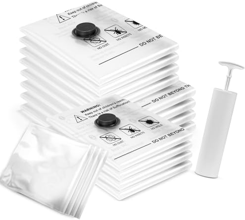 Accenter Housse Rangement Sous Vide Ensemble de 20 Sac Vetement Sous Vide économiseurs d'espace et hermétiques pour un stockage compact Sac de Rangement Sous Vide adaptés aux voyages et à la maison