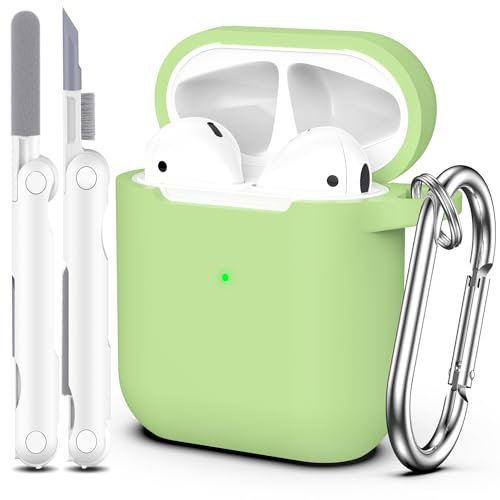 MHYALUDO Kompatibel mit Airpods-Hülle mit Reinigungsset und Schlüsselanhänger, Kompatibel mit Airpods 2 Generation 2019, 1 Gen 2016, weicher Schutz, Kompatibel mit Apple AirPods-Hülle, Avocado