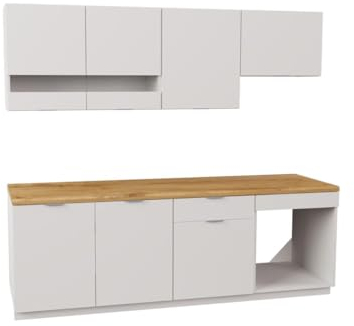 Vente-unique-Küchenzeile - Mit Arbeitsplatte 200 cm - Weiß & Holzfarben - CARMEO