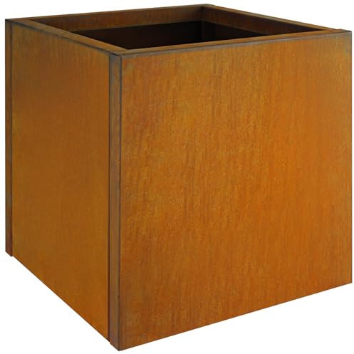 Meyoppm Corten Pflanzkasten aus Stahl, 63,5 x 61 x 61 cm, Metall-Übertopf mit Trennwänden, für Innen- und Außenbereich, groß, rechteckig, für Veranda, Terrasse, Garten, kommerzielle Dekoration