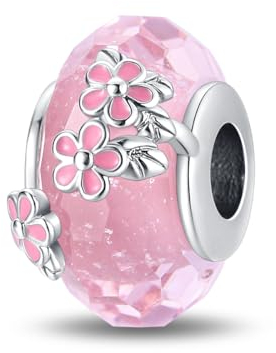 LNQOBU Murano Glas Charms-Anhänger 925 Sterling Silber,Charms für Armbänder,Rosa Liebe Herz,Rote Runde Perle Charm passen Frauen Armbänder/Halskette Schmuck Geschenke