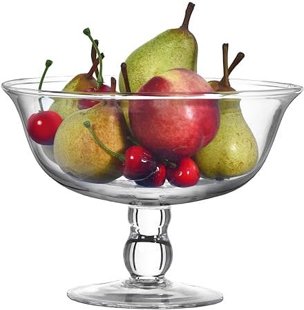 SOLAVIA Fruit Bowl - Clear Glass, Handcrafted Dessert Bowl, 1L Capacity, H14cm D20cm, Home Kitchen Decorative Fruit Serving