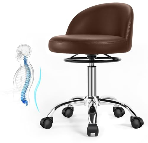 Rollhocker,Drehhocker mit Rollen,Arbeitshocker mit Rückenlehne,Schreibtischhocker Höhenverstellbar für Massage Office Home Salon Hocker Stuhl barhocker küchenhocker hocker höhenverstellbar (Braun)