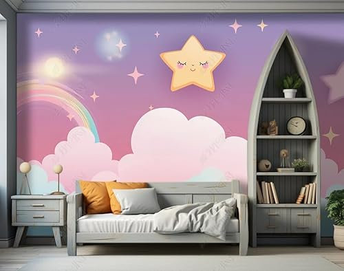 Fototapete 3d effekt tapete Cartoon Wolken Regenbogen Vlies Tapeten Wandtapete Wohnzimmer Schlafzimmer Wand Dekoration Moderne 350CM(B)*256CM(H)
