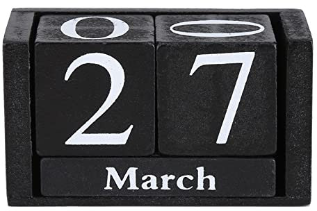 OKJHFD Heaveant Holzkalender, Vintage-Holzkalender, Desktop-Holzblock, Monats- und Datumsanzeige für Schreibtisch, Büro, Heimdekoration (Black)