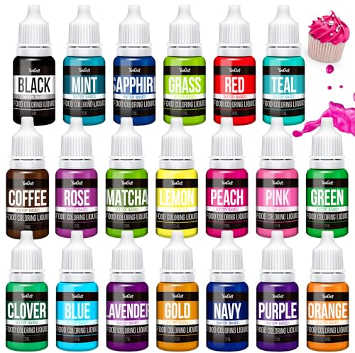 Food Coloring Liquid Set - 20 Vibrant Color Food Coloring for Cake Decorating, Baking, Easter Egg, Icing - Tasteless Food Color Dye for Fondant, Cooking, Slime, Airbrush - 0.35 Fl. oz (10 ml)/Bottles