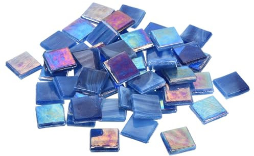 QUARKZMAN Mosaikfliesen, Glasmosaik Mosaiksteine zum Basteln Mini Mosaikfliese DIY Hobbys Handgemachter Kristall Freier Handwerksmaterial Kreativität (Blau Packung mit 50)