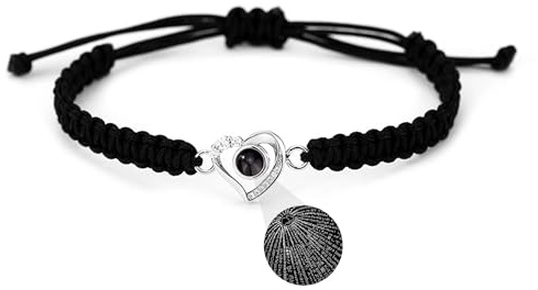 Xtyggoi Bracelet de projection de photo personnalisé Bracelets à pendentifs en forme de coeur Couples Je t'aime Bracelets tressés Bijoux pour femmes hommes