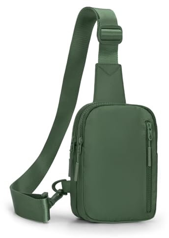 Lidxfeo Wasserdicht Chest Crossbody Bag Klein, Multi-Pocket Brusttasche, Anti-Diebstahl Sling Schultertasche, Handytasche mit Reißverschlusstasche für Wandern, Reisen, Joggen usw (Olive)