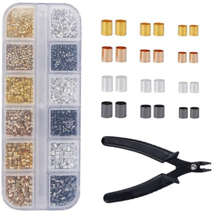 Zythrem 2200 Stück Quetschperlen, 1,5mm/2mm/2,5mm Quetschperlen Silber Gold, Quetschperlen Set, Mixed Tube Crimp Perlen, Crimpperlen die Schmuckherstellung für Armbänder, Halsketten