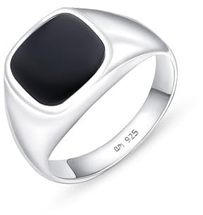 Amberta Siegelring aus Sterling Silber 925 | Kleiner Finger Ring für Herren | Biker Ring Silber | Onyx Herrenring Ringgröße 60,2