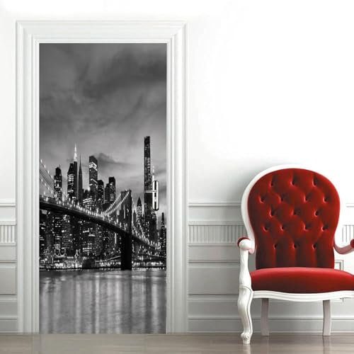 Adesivi per Porte Interne New York Adesivo Porta Interna Paesaggio Urbano 3D Murale Decorazione Camera Da Letto Bagno Poster Porta Autoadesivo Carta Da Parati 77x200 cm 8231A