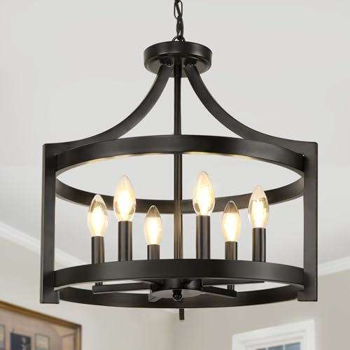 KMaiPem Modern Schwarz Kronleuchter, 6 Lichter Vintage Landhaus Deckenlampe Wohnzimmer Umwandelbare Hängelampe Esstisch, Rustikal Bauernhaus Pendelleuchte Schlafzimmer, Deckenleuchte Küche Flur