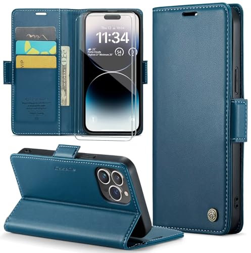 FERLAN Funda para OPPO Realme 10 Pro 5G + 2 Piezas Cristal Templado,Compatible con Carga inalámbrica, con Bloqueo RFID, Hebilla Magnetica, Ranuras para Tarjetas,Azul