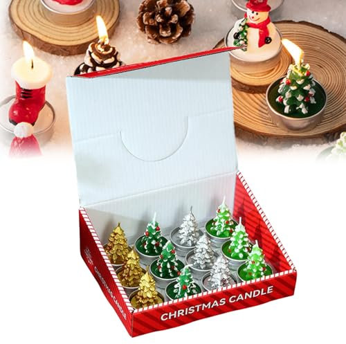 Weihnachten Kerzen Set, 2024 Neuestes 3/12 Stücke Teelichter Weihnachten Kerzen Kerzen Geschenkset, Handgemachte Zarte Teelichter Kerzen für Weihnachtstag Innen Außen Party Dekoration (J-12PCS)
