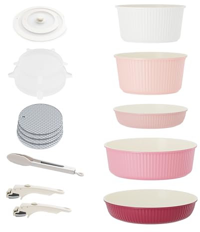 RIOVARM Induction Non Stick Frying Pan and Pot Set with Lids, Granite Cookware Set with Detachable Handles, Stackable Kitchen Cookware with Removable Handles, Camping Frying Pan Set, PFOA Free