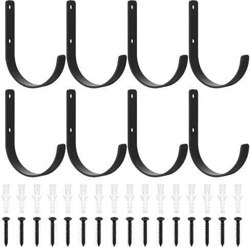 QJKEJI Set di ganci da parete impieghi gravosi, ganci a J per garage, biciclette, attrezzature da giardino, attrezzi e guardaroba - Robusto montaggio a parete con staffa (125mm/4.9in/8pcs)