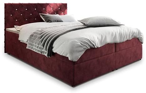 Masseno Boxspringbett Riva 180x200 cm Komplett-Set mit Matratze und Topper, Polsterbett mit Zwei Bettkästen -Rot, Magic Velvet 2202