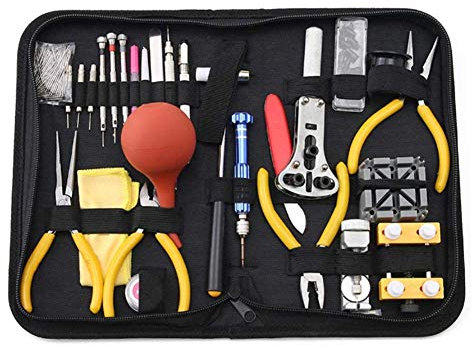 Watch Repair Kit in Carrying Case,Watch Band Strap Repair Tool Kit Include Hammer,Watch Battery Replacement Tool Kit for Repairing Various Watches