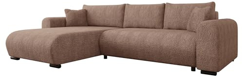 Mirjan24 Ecksofa Merkos mit Bettkasten (Coral 45) | Freistehende Eckcouch mit Schlaffunktion, beweglichen Kissen und Ottomane links/rechts montierbar, B/H/T: 285/80/188 cm