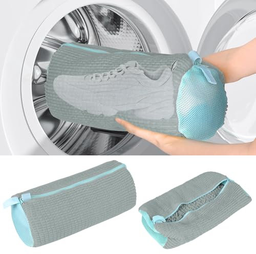 2 Piezas Bolsa Lavadora Zapatillas, Bolsa de Lavandería con Cremallera, bolsa para lavar zapatos, bolsa de lavado reutilizable, bolsa de lavandería con cremallera para zapatos (Gris)