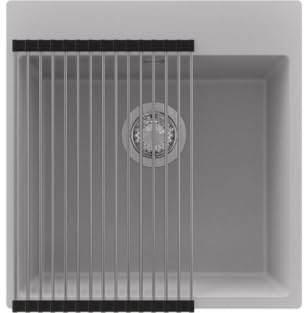 PRIMAGRAN Spülbecken ab 50er Unterschrank + Ablauf-Set, 48x50cm | Set: Ablauf-Set (Siphon, Ablaufgarnitur, Überlauf) + Abtropfmatte + Granitspüle 1 Becken - Riga, Grau