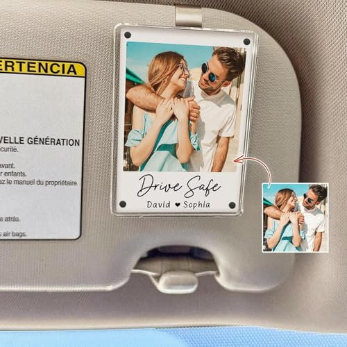 Personalized Sun Visor Picture Clip,Custom Photo Car Visor Clip,Customized Drive Safe Picture Frame Gift, Car Accessories Sun Visor Clip Memorial & Romantic Photo Holder