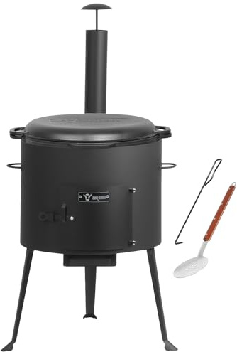 BBQ-Toro Gusseisen Kazan mit Kazan Ofen Ø 44 cm | 16 L Gusstopf mit Deckel, Gusseisentopf | Gulaschkessel, Feuerkessel, Outdoor Ofen | Feuer-Ofen, Eintopfofen, Feuerstelle, Außenküche, Utschak