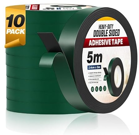 LEDSone 10 Pack Black Foam Double Sided Tape 2.4cm x 5m - Heavy Duty IXPE Mounting Sponge Tape Adhesive Waterproof High Tack for Automotive, Outdoor, DIY & Construction, Car Trims Numberplates