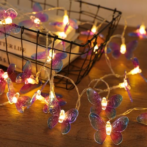 AOOTE LED Lichterkette Schmetterling,3m 20 LED Schmetterling Deko Lichterketten,Warmweiß Lichterkette Schmetterling Girlande für Außen Innen,Hochzeits, Partys, Garten, Frühlingsdeko