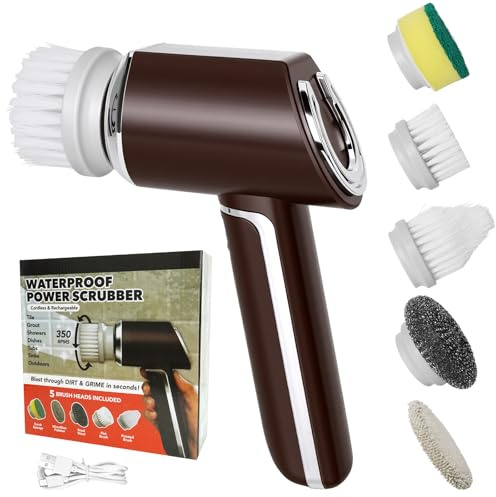 Monemey 5-in-1 Electric Cleaning Brush, Wireless Electric Brush for Cleaning with 5 Brush Heads, 2000 mAh Battery and USB Charging, Brush Attachments for Kitchen, Bathroom, Car and Joint Cleaning