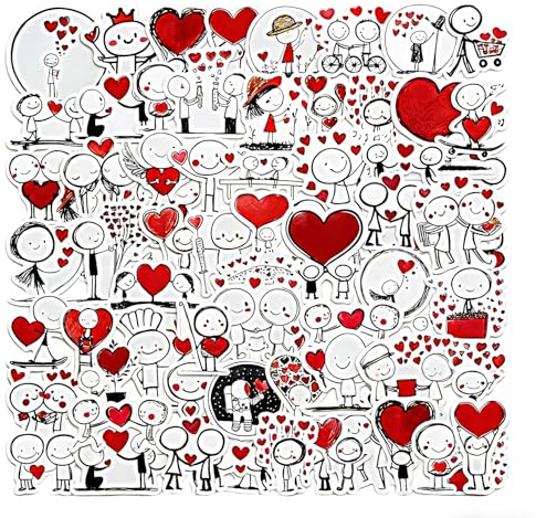 106 Stk Liebe Aufkleber set,Stickers Lustige Liebesaufkleber Wasserfeste Graffiti Anime Valentinstag Herz Skizzenhafte Linienfiguren Cartoon für Fotoalbum Journal Scrapbook Kindle Skateboard