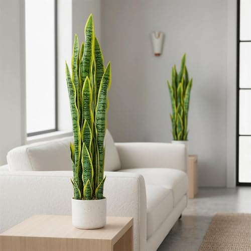Garvee Planta De Serpiente Artificial De 90 cm De Alto En Maceta, Sansevieria Artificial Grande En Maceta, Planta Lengua De Suegra, No Requiere Ensamblaje para Sala De Estar, Pasillo y Entrada.
