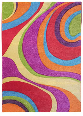 SrS Rugs® Candy Rainbow Rug - for Living Room, Lounge, Hallway, Kids Room, Playroom, Nursery - Boys & Girls - Hippy - Pride - Brighten Your Home (Swirls, 200cm x 300cm)
