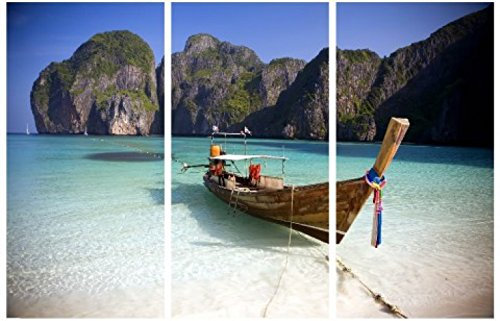 1art1 Strände Poster Maya Bay, KOH Phi Phi Ley, Thailand, 3-Teilig Bilder Leinwand-Bild Auf Keilrahmen | XXL-Wandbild Poster Kunstdruck Als Leinwandbild 120x80 cm