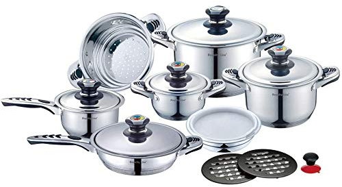 Royalty Line Switzerland Batteria Pentole 16 pezzi Nuova Serie in scatola regalo, ACCIAIO INOX 18/10, PROFESSIONALE RL-16B